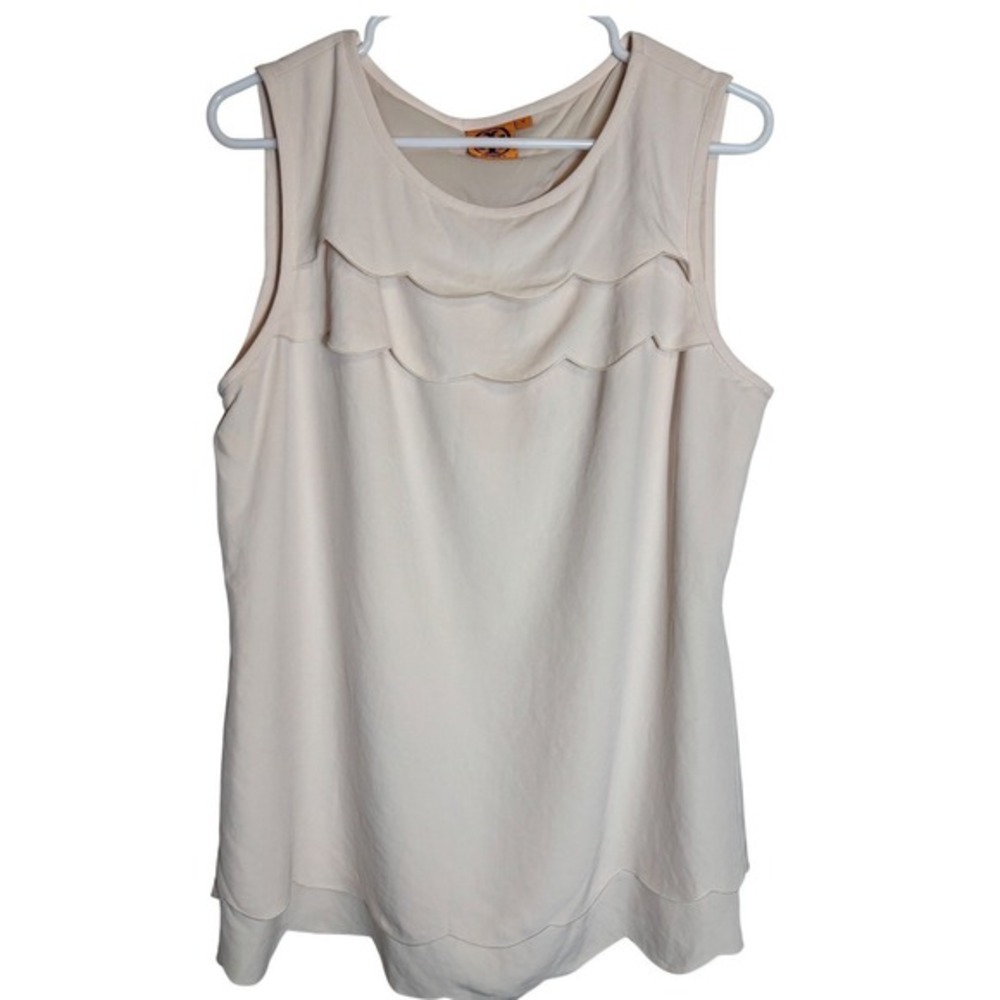 Tory Burch Cream Sleeveless Ruffle-Front Shell - Picture 2 of 10